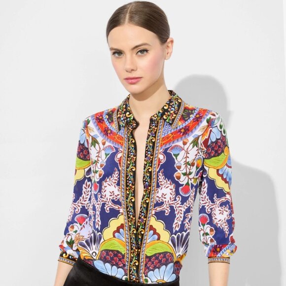 S Alice + Olivia Willa Placket Top On The Road NWTs - Picture 1 of 1